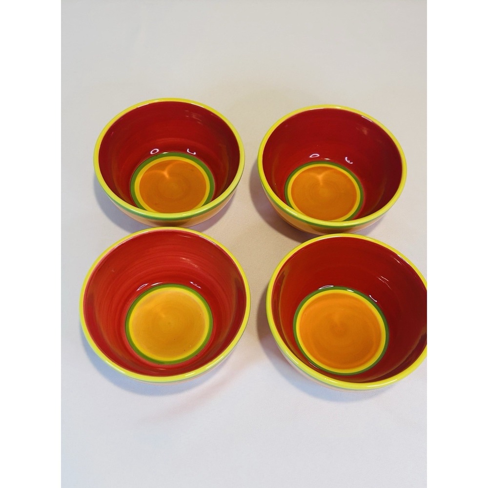 Dansk Caribe Aruba Orange Soup Cereal Bowl Red Green Yellow Set of 4